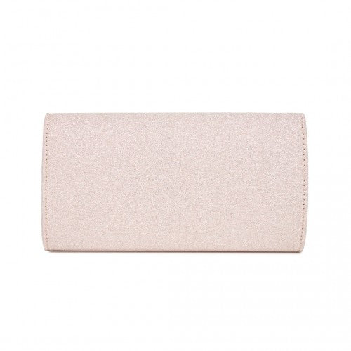 Miss Lulu Glitter Evening Clutch with Crystal Embellishment & Detachable Chain Strap - Elegant Crossbody or Handheld Bag - Pink