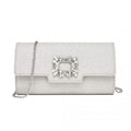 Miss Lulu Glitter Evening Clutch with Crystal Embellishment & Detachable Chain Strap - Elegant Crossbody or Handheld Bag - Silver