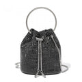 Women's Rhinestone Evening Bag - Sparkly Handbag with Metal Ring Handle and Chain Crossbody Strap - Black