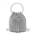 Women's Rhinestone Evening Bag - Sparkly Handbag with Metal Ring Handle and Chain Crossbody Strap - Silver