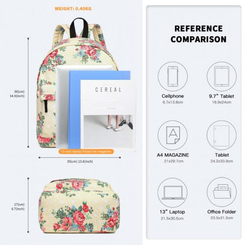 Miss Lulu Large Backpack Flower Polka Dot - Beige
