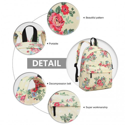 Miss Lulu Large Backpack Flower Polka Dot - Beige