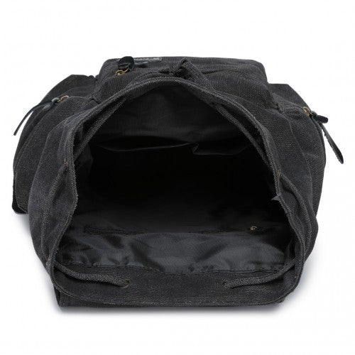 Kono Large Multi Function Leather Details Canvas Backpack - Black
