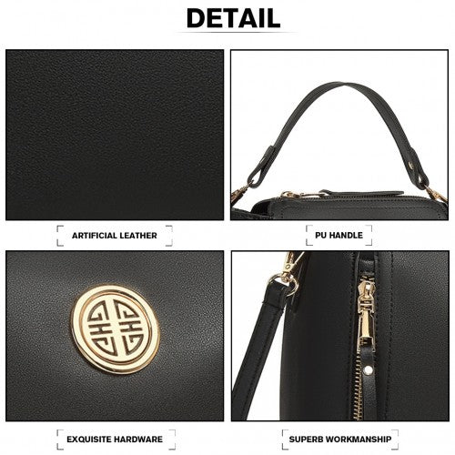 Miss Lulu Leather Look Dual Zipped Handbag - Black