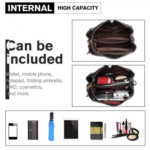 Miss Lulu Leather Look Dual Zipped Handbag - Black