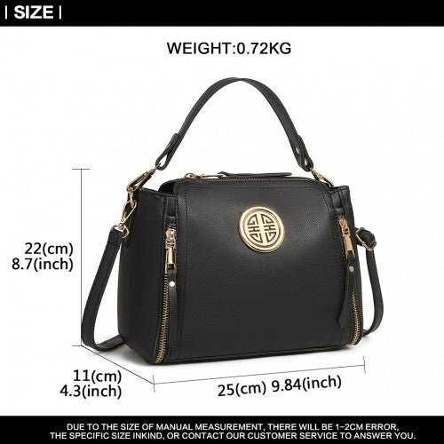 Miss Lulu Leather Look Dual Zipped Handbag - Black