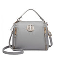Miss Lulu Leather Look Dual Zipped Handbag - Grey