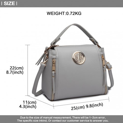 Miss Lulu Leather Look Dual Zipped Handbag - Grey