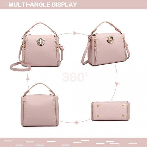 Miss Lulu Leather Look Dual Zipped Handbag - Pink