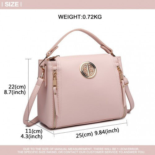 Miss Lulu Leather Look Dual Zipped Handbag - Pink