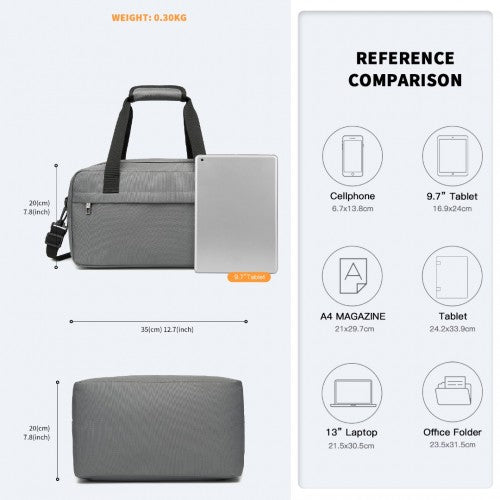 Kono Lightweight Multi Purpose Unisex Sports Travel Duffel Bag - Grey