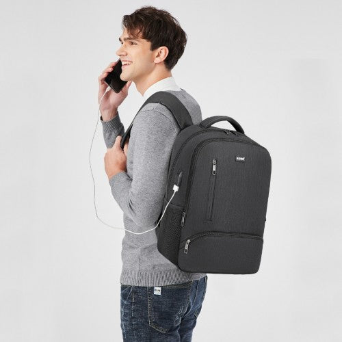 Kono Multi Compartment Backpack with USB Connectivity - Black