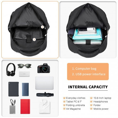 Kono Multi Compartment Backpack with USB Connectivity - Black