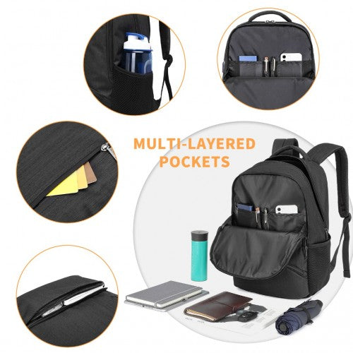 Kono Multi Compartment Backpack with USB Connectivity - Black