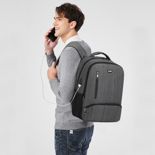 Kono Multi Compartment Backpack with USB Connectivity - Grey