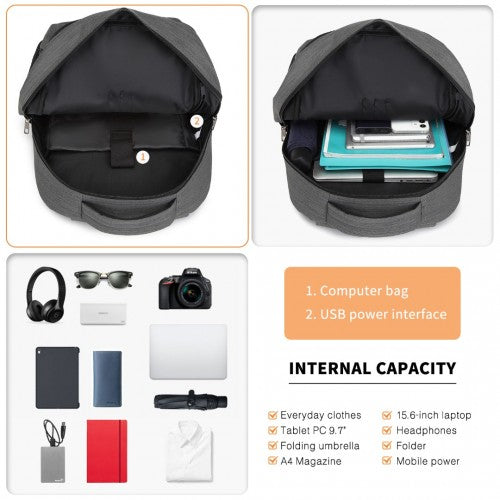 Kono Multi Compartment Backpack with USB Connectivity - Grey