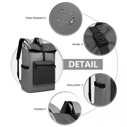 Kono Durable PVC Coated Water-resistant Stylish Backpack - Grey