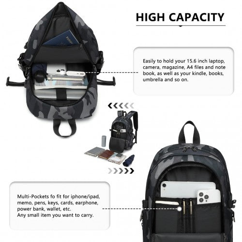 Kono Business Laptop Backpack with USB Charging Port - Camo