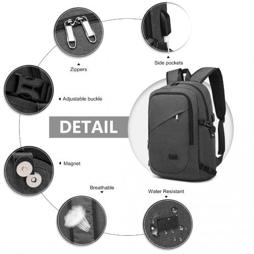Kono Business Laptop Backpack with USB Charging Port - Dark Grey