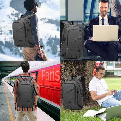 Kono Business Laptop Backpack with USB Charging Port - Dark Grey
