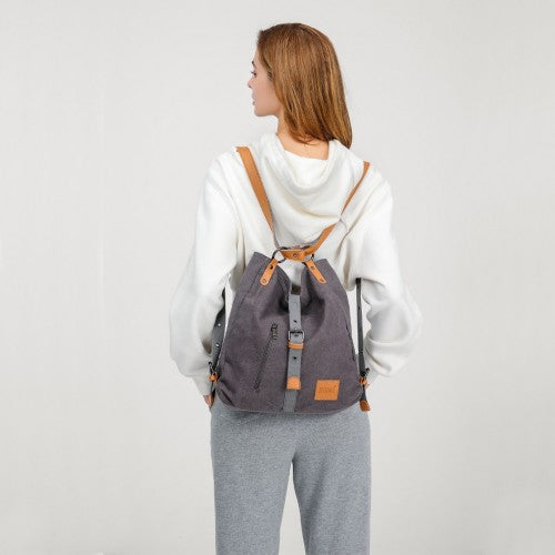 Kono Casual Canvas Dual-Use Bag Large Capacity Shoulder Bag and Backpack - Black