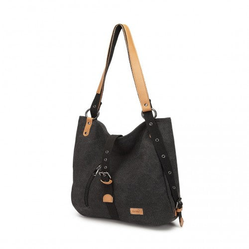 Kono Casual Canvas Dual-Use Bag Large Capacity Shoulder Bag and Backpack - Black