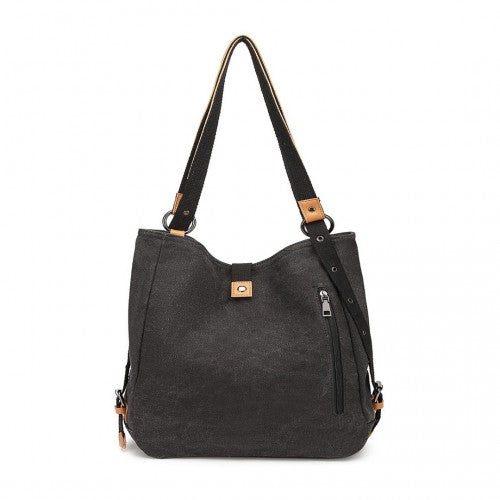Kono Casual Canvas Dual-Use Bag Large Capacity Shoulder Bag and Backpack - Black