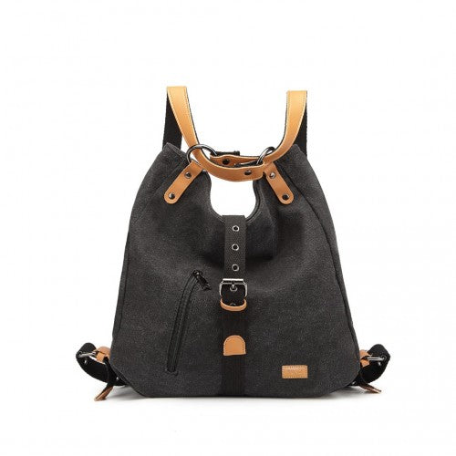 Kono Casual Canvas Dual-Use Bag Large Capacity Shoulder Bag and Backpack - Black