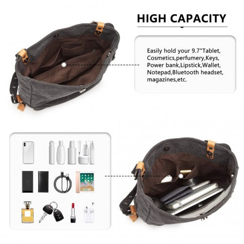 Kono Casual Canvas Dual-Use Bag Large Capacity Shoulder Bag and Backpack - Black