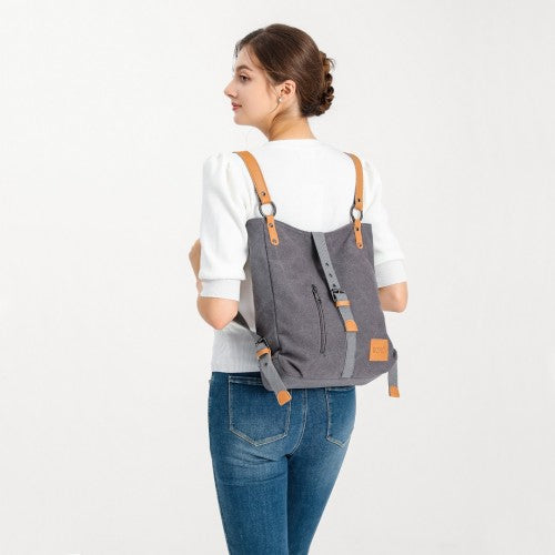 Kono Casual Canvas Dual-Use Bag Large Capacity Shoulder Bag and Backpack - Grey