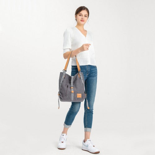 Kono Casual Canvas Dual-Use Bag Large Capacity Shoulder Bag and Backpack - Grey