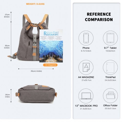 Kono Casual Canvas Dual-Use Bag Large Capacity Shoulder Bag and Backpack - Grey