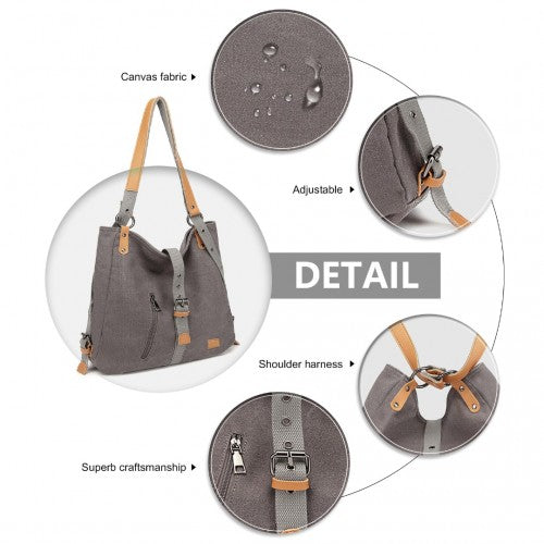 Kono Casual Canvas Dual-Use Bag Large Capacity Shoulder Bag and Backpack - Grey