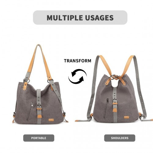 Kono Casual Canvas Dual-Use Bag Large Capacity Shoulder Bag and Backpack - Grey