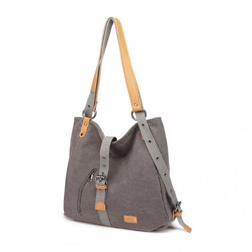 Kono Casual Canvas Dual-Use Bag Large Capacity Shoulder Bag and Backpack - Grey