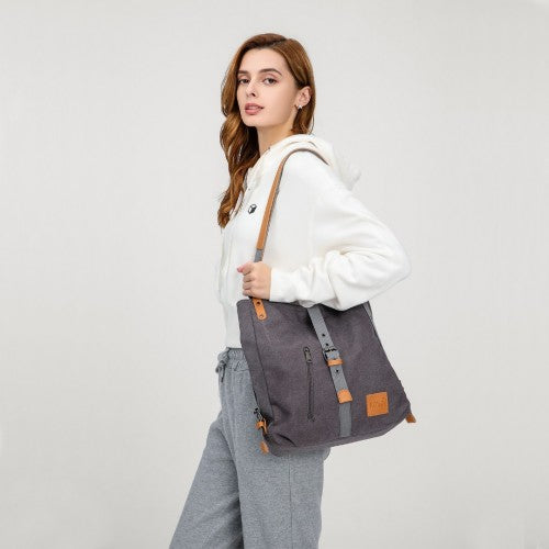 Kono Casual Canvas Dual-Use Bag Large Capacity Shoulder Bag and Backpack - Khaki