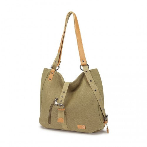 Kono Casual Canvas Dual-Use Bag Large Capacity Shoulder Bag and Backpack - Khaki