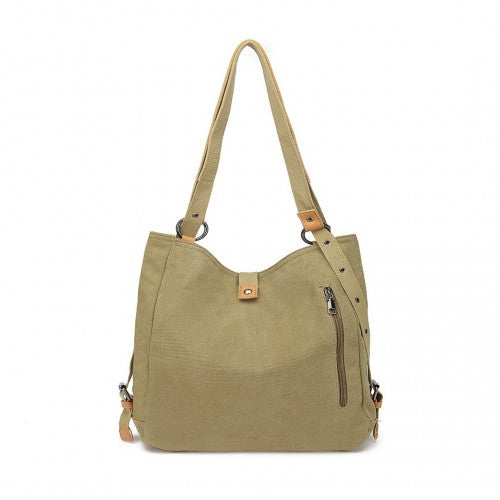 Kono Casual Canvas Dual-Use Bag Large Capacity Shoulder Bag and Backpack - Khaki