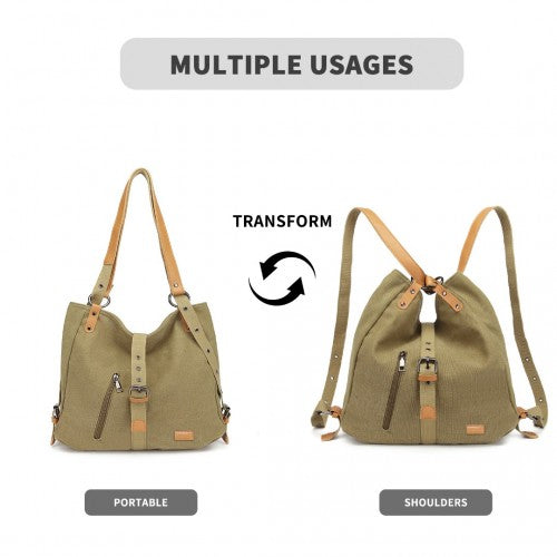 Kono Casual Canvas Dual-Use Bag Large Capacity Shoulder Bag and Backpack - Khaki