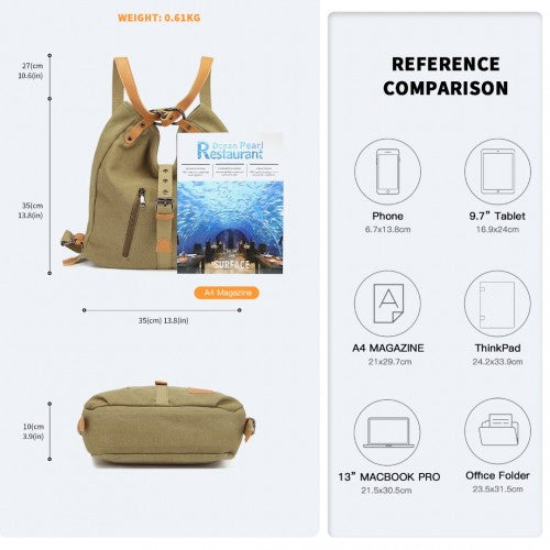 Kono Casual Canvas Dual-Use Bag Large Capacity Shoulder Bag and Backpack - Khaki