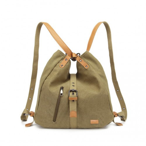 Kono Casual Canvas Dual-Use Bag Large Capacity Shoulder Bag and Backpack - Khaki