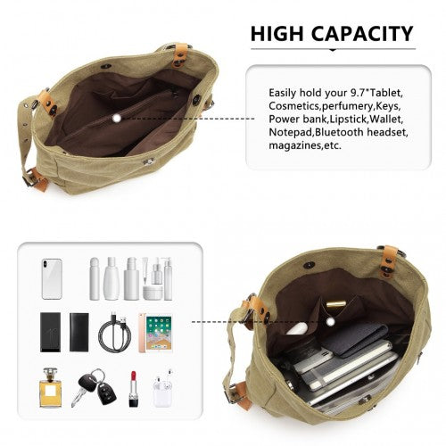 Kono Casual Canvas Dual-Use Bag Large Capacity Shoulder Bag and Backpack - Khaki