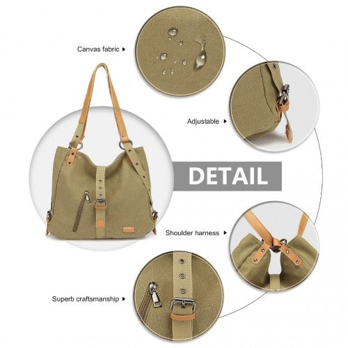 Kono Casual Canvas Dual-Use Bag Large Capacity Shoulder Bag and Backpack - Khaki