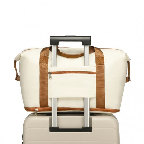 Kono Two Pieces Expandable Durable Waterproof Travel Duffel Bag Set - Beige And Brown