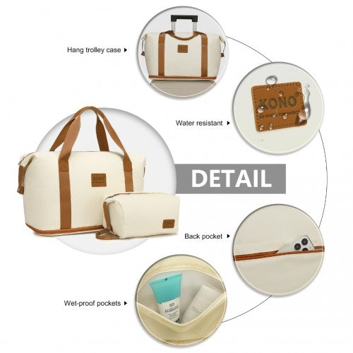 Kono Two Pieces Expandable Durable Waterproof Travel Duffel Bag Set - Beige And Brown