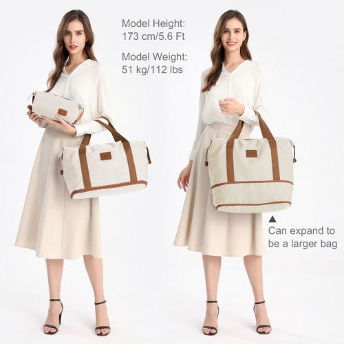 Kono Two Pieces Expandable Durable Waterproof Travel Duffel Bag Set - Beige And Brown