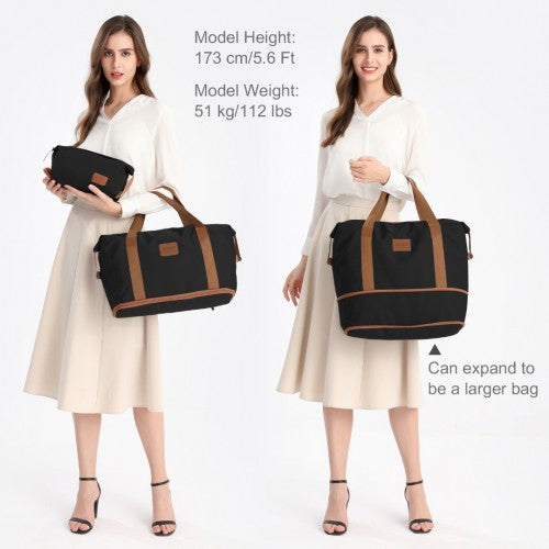 Kono Two Pieces Expandable Durable Waterproof Travel Duffel Bag Set - Black And Brown