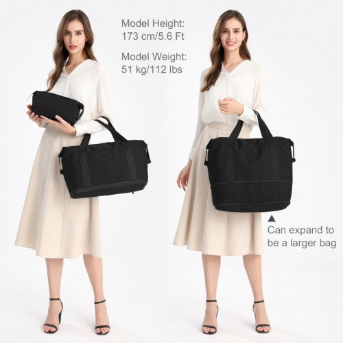 Kono Two Pieces Expandable Durable Waterproof Travel Duffel Bag Set - Black