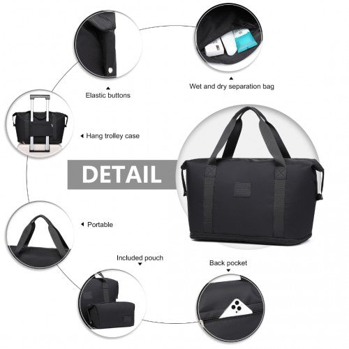 Kono Two Pieces Expandable Durable Waterproof Travel Duffel Bag Set - Black