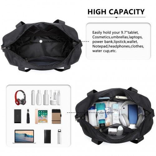 Kono Two Pieces Expandable Durable Waterproof Travel Duffel Bag Set - Black